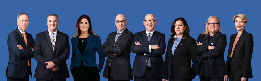 group photo of the CBA executive leadership team from left to right Darren Hannah, Andrew Ross, Geneviève Grenier, Dan Ouimet, Anthony G. Ostler, Angelina Mason, Krista Derksen, Laurie Lupton