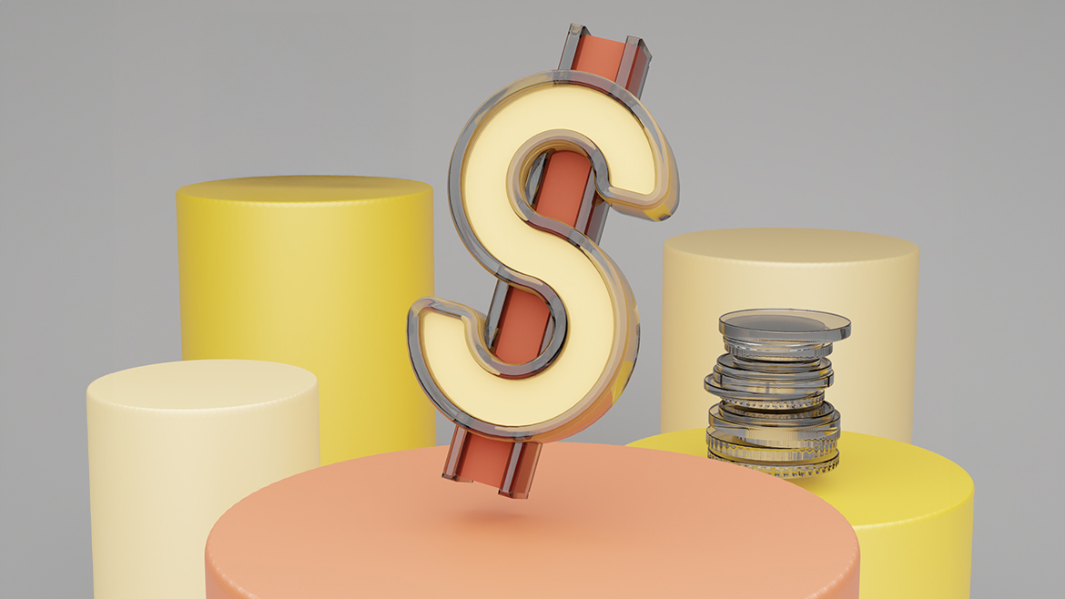 signe dollar et pile de pièces
